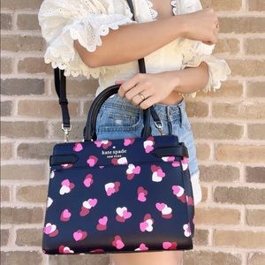 Kate Spade Satchel Crossbody Heart Black Pink Multi